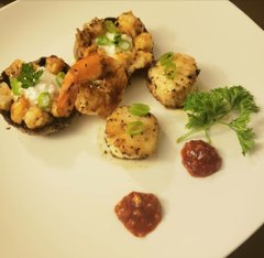 Scallops Shrimp With Stuffed Mushrooms